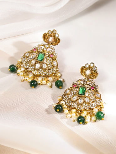 Clustered American Diamond Zirconia Green Necklace Set
