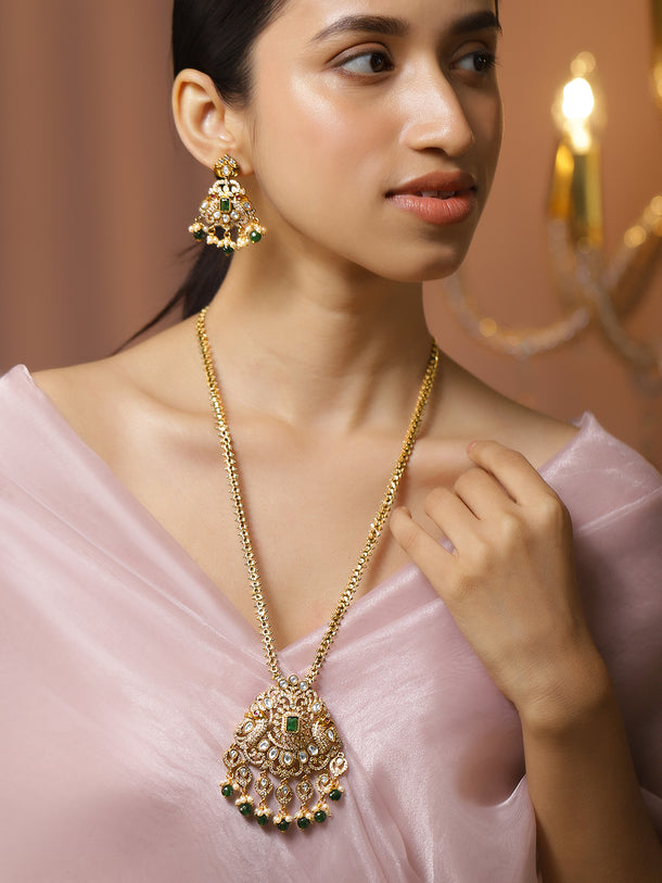 Clustered American Diamond Zirconia Green Necklace Set