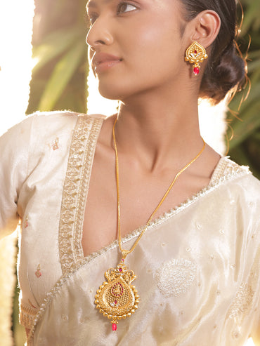 Gold-Plated Temple Pendant and Earrings