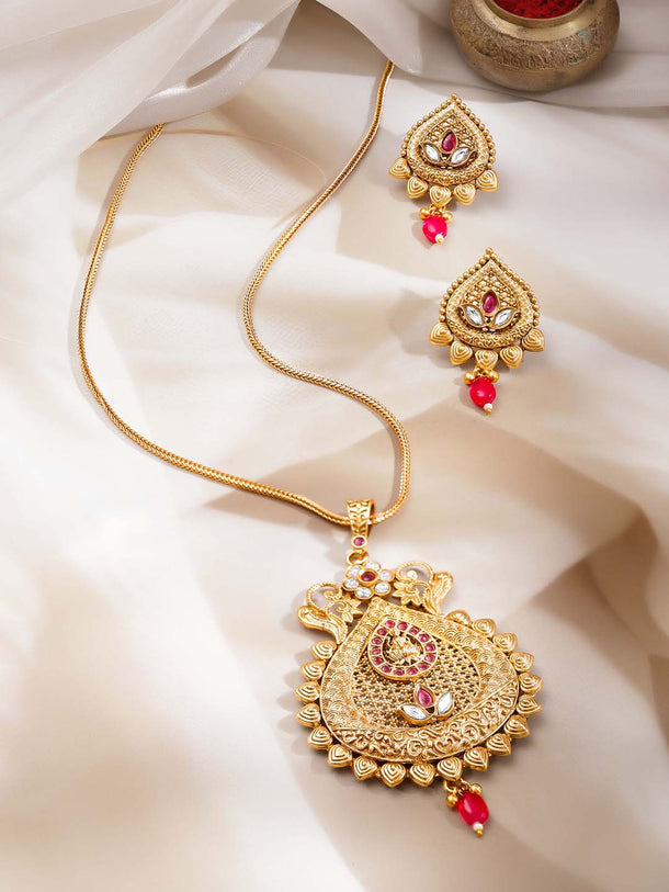 Gold-Plated Temple Pendant and Earrings
