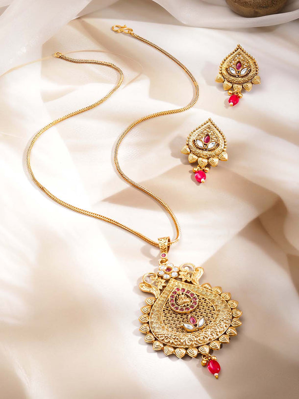Gold-Plated Temple Pendant and Earrings