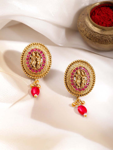 Women Gold Brass Radha Krishna 18K Gold Plated Pendant Set