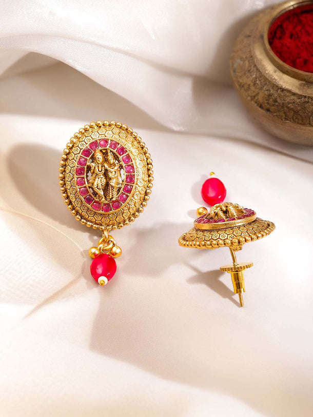 Women Gold Brass Radha Krishna 18K Gold Plated Pendant Set