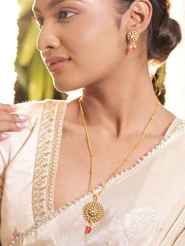 Gold-Plated Pendant and Earrings