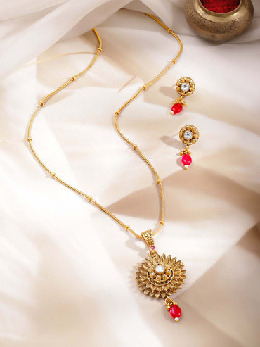 Gold-Plated Pendant and Earrings