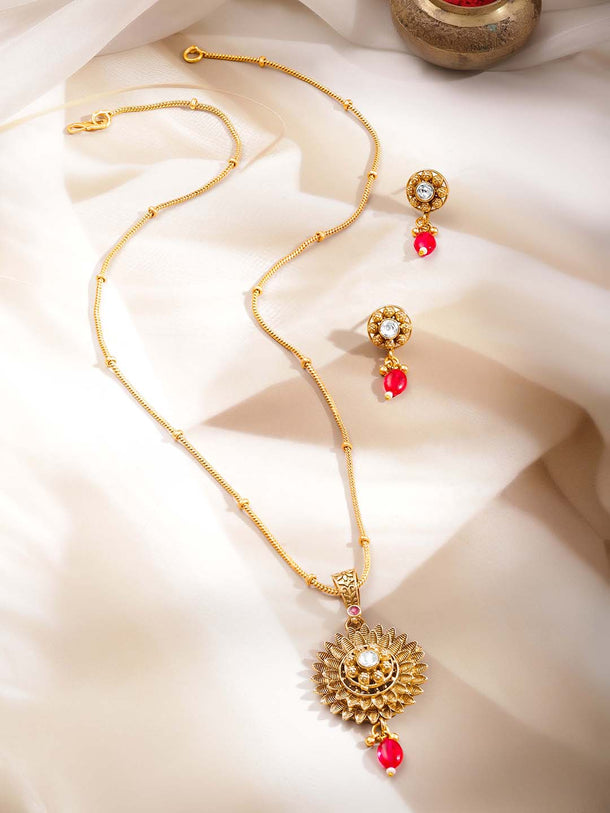 Gold-Plated Pendant and Earrings