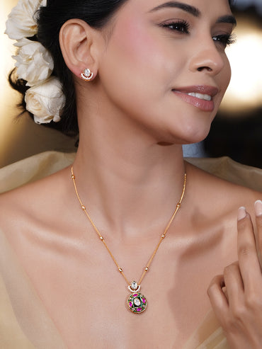 Classic Ruby Pink Kundan Pendant Set