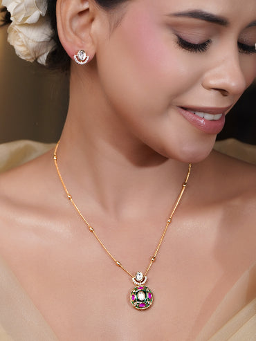 Classic Ruby Pink Kundan Pendant Set