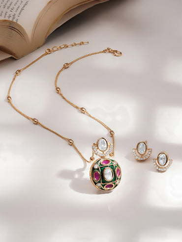 Classic Ruby Pink Kundan Pendant Set