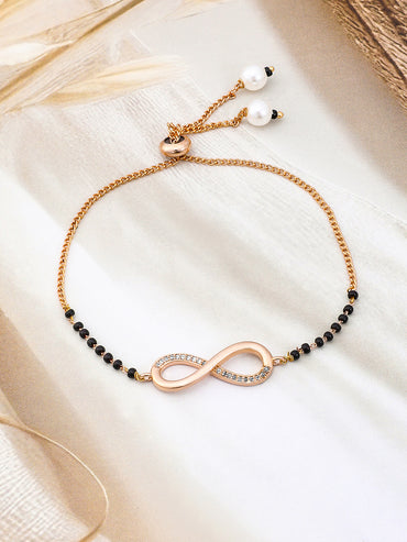 Rubans 18K Rose Gold-Plated Infinity CubicZirconia Studded Adjustable Mangalsutra Bracelet