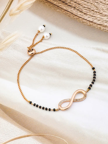 Rubans 18K Rose Gold-Plated Infinity CubicZirconia Studded Adjustable Mangalsutra Bracelet