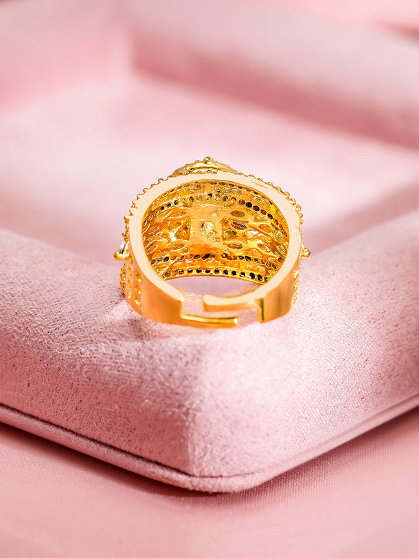 Green & American Diamond Zirconia Gold Ring