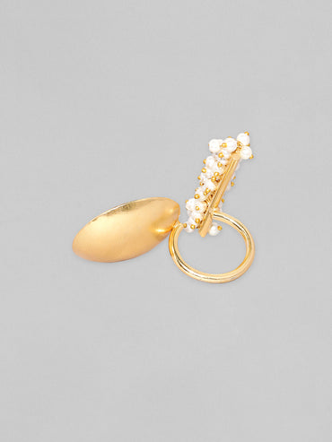Rubans 24K Gold Plated Handcrafted Ring With Pearls, Golden Beads And Circular Design