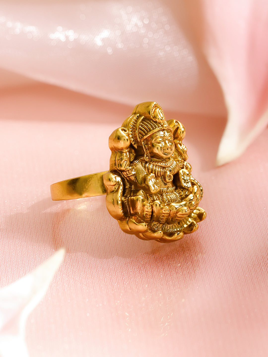 Rubans 18K Gold-Plated Goddess Lakshmi Temple Design Adjustable Finger Ring