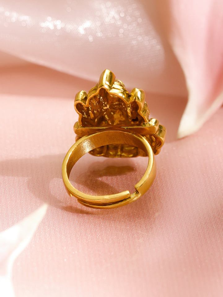 Rubans 18K Gold-Plated Goddess Lakshmi Temple Design Adjustable Finger Ring