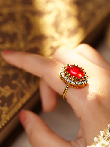 Rubans 22K Gold Plated Brass Ruby Gemstone Studded Adjustable Ring