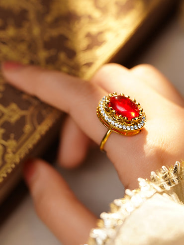 Rubans 22K Gold Plated Brass Ruby Gemstone Studded Adjustable Ring