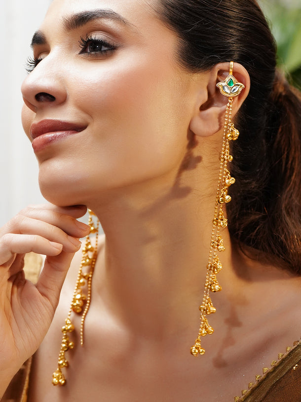 Long Gold Beaded Kashmiri Dangler Earrings