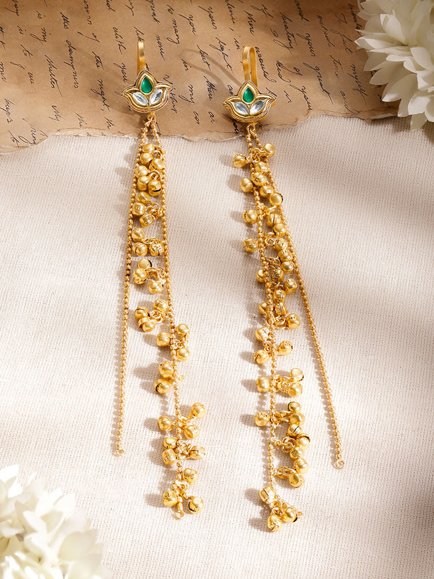 Long Gold Beaded Kashmiri Dangler Earrings