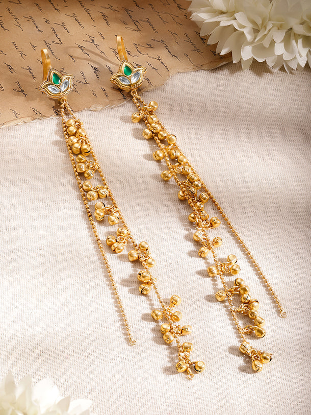 Long Gold Beaded Kashmiri Dangler Earrings