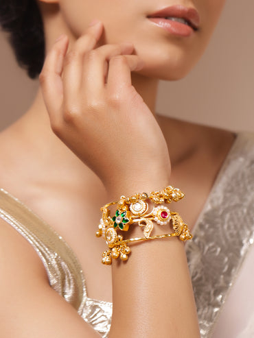 Floral Green Gold Toned Bracelet