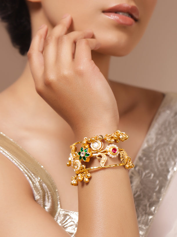 Floral Green Gold Toned Bracelet