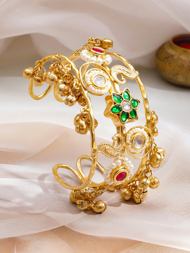 Floral Green Gold Toned Bracelet