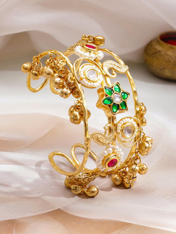 Rubans 22K Gold-Plated Emerald Studded Cuff Bracelet