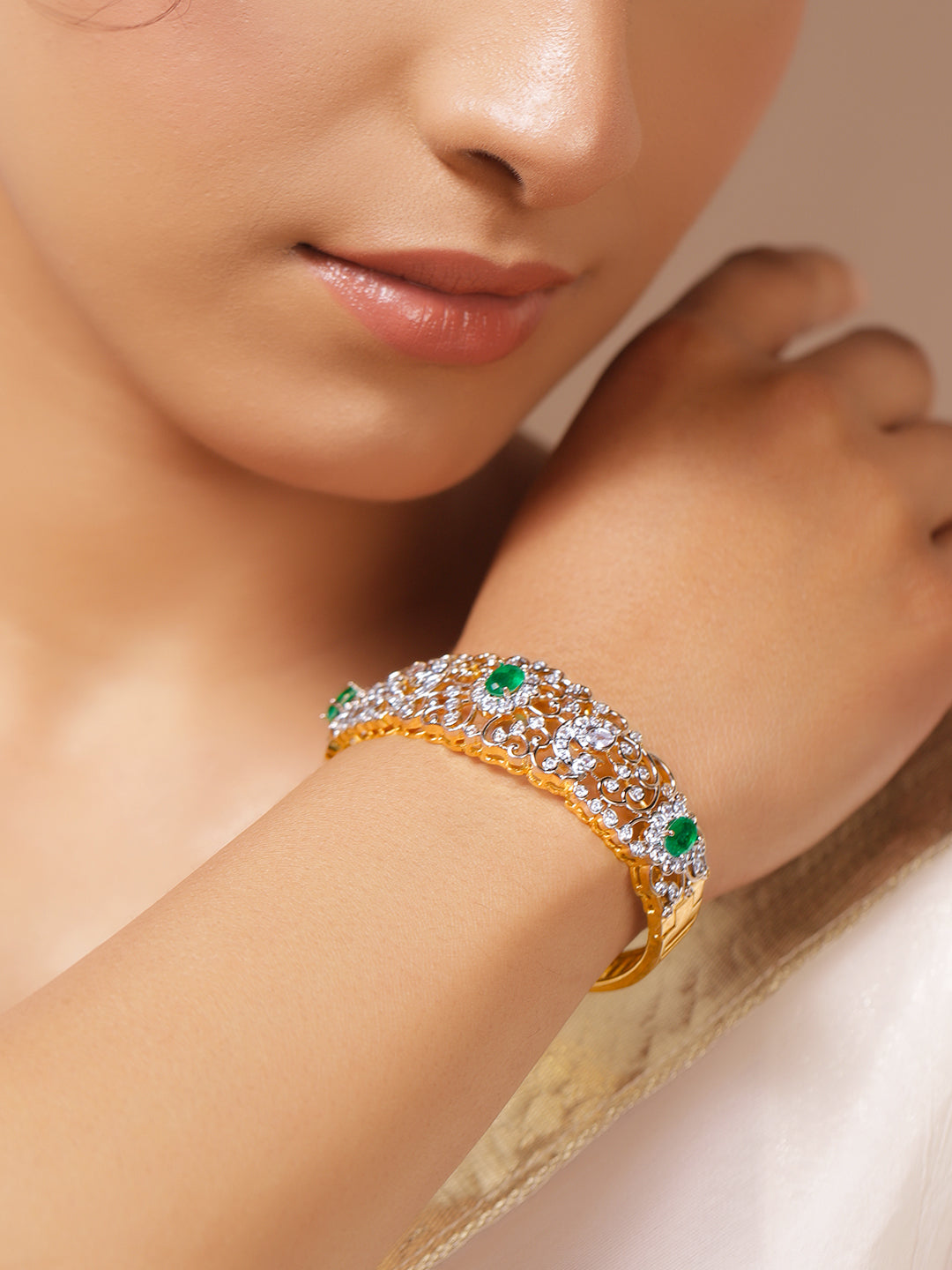 Rubans Women Brass Cubic Zirconia Handcrafted Gold-Plated Bangle-Style Bracelet