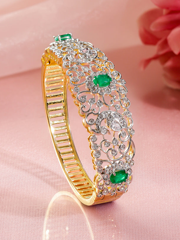 Rubans Women Brass Cubic Zirconia Handcrafted Gold-Plated Bangle-Style Bracelet