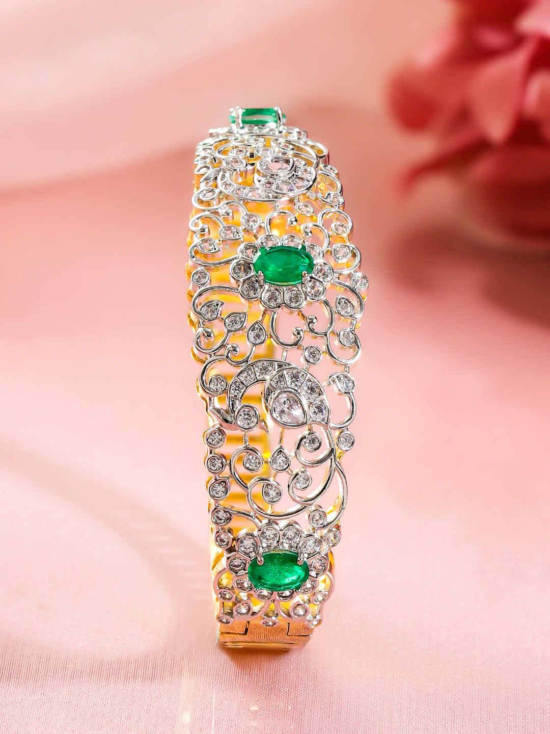 Rubans Women Brass Cubic Zirconia Handcrafted Gold-Plated Bangle-Style Bracelet