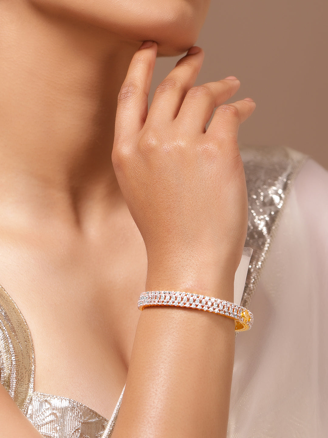 Rubans Women Brass Cubic Zirconia Handcrafted Gold-Plated Bangle-Style Bracelet