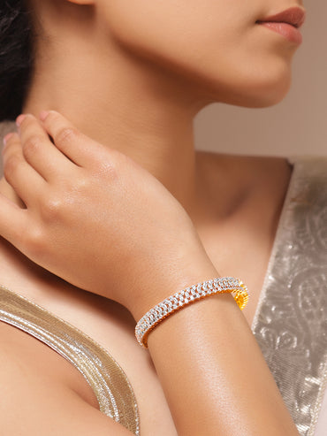 Rubans Women Brass Cubic Zirconia Handcrafted Gold-Plated Bangle-Style Bracelet