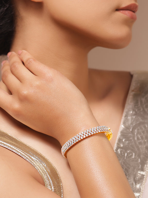 Rubans Women Brass Cubic Zirconia Handcrafted Gold-Plated Bangle-Style Bracelet