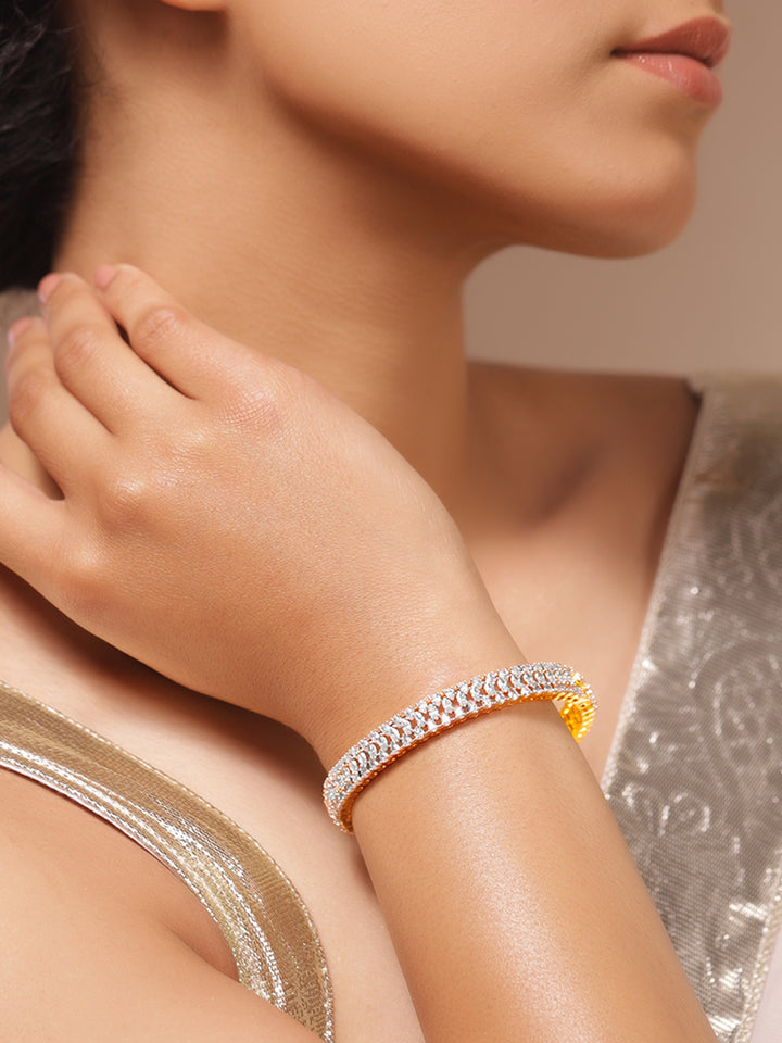 Rubans Women Brass Cubic Zirconia Handcrafted Gold-Plated Bangle-Style Bracelet