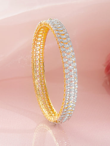 Rubans Women Brass Cubic Zirconia Handcrafted Gold-Plated Bangle-Style Bracelet