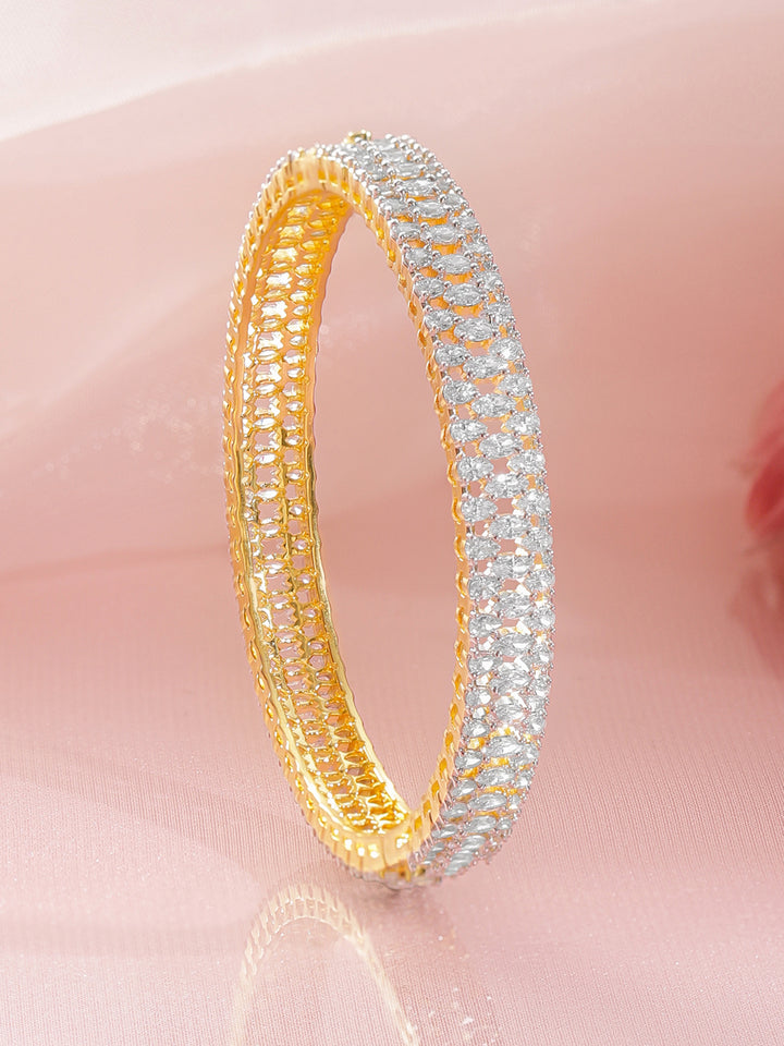 Rubans Women Brass Cubic Zirconia Handcrafted Gold-Plated Bangle-Style Bracelet