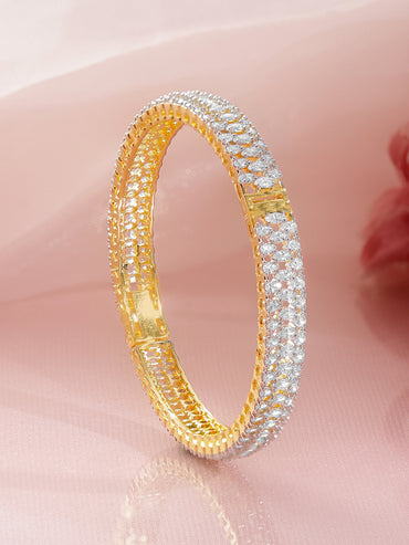 Rubans Women Brass Cubic Zirconia Handcrafted Gold-Plated Bangle-Style Bracelet