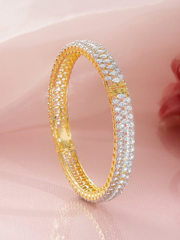 Rubans Women Brass Cubic Zirconia Handcrafted Gold-Plated Bangle-Style Bracelet