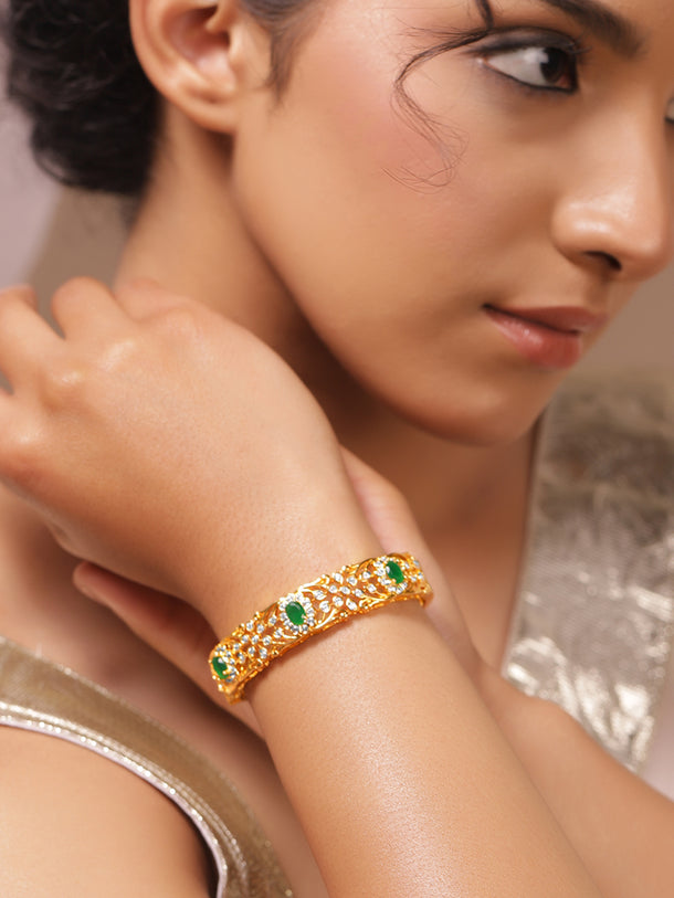 Rubans Women Brass Cubic Zirconia Handcrafted Gold-Plated Bangle-Style Bracelet
