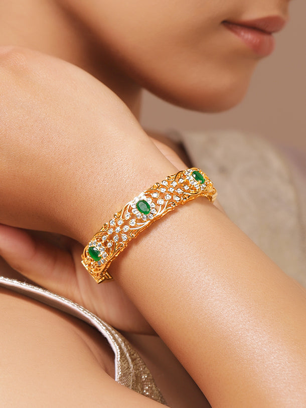 Rubans Women Brass Cubic Zirconia Handcrafted Gold-Plated Bangle-Style Bracelet