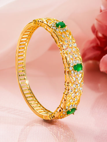 Rubans Women Brass Cubic Zirconia Handcrafted Gold-Plated Bangle-Style Bracelet
