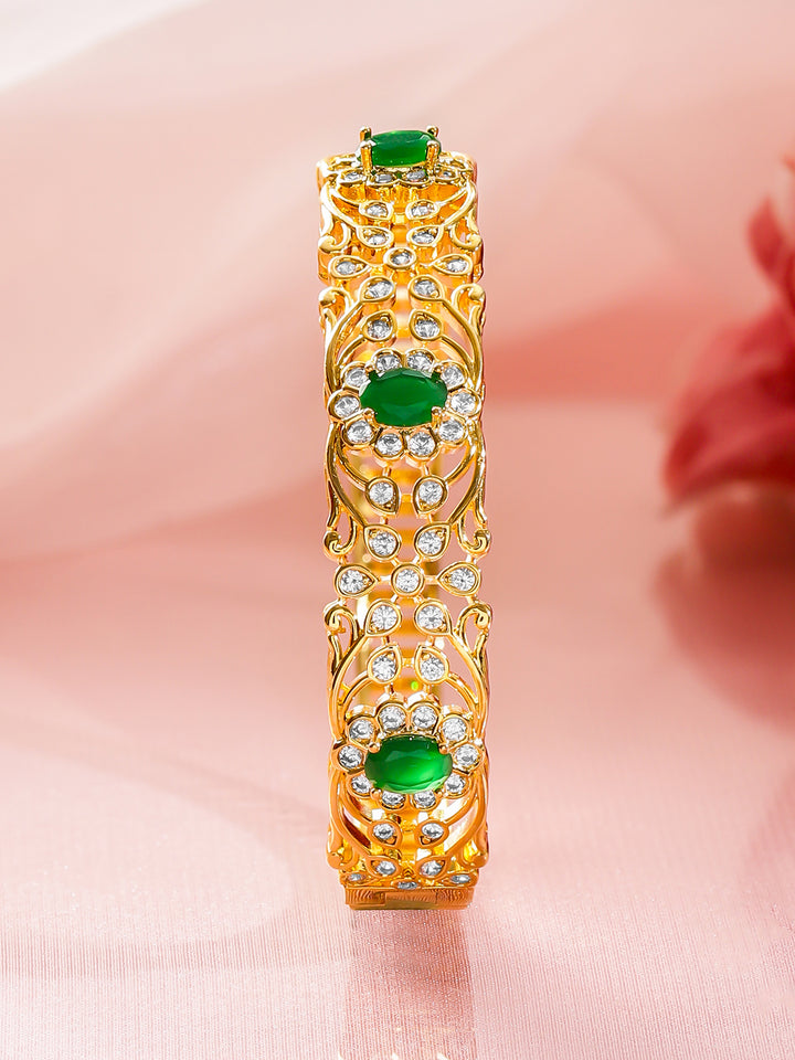 Rubans Women Brass Cubic Zirconia Handcrafted Gold-Plated Bangle-Style Bracelet