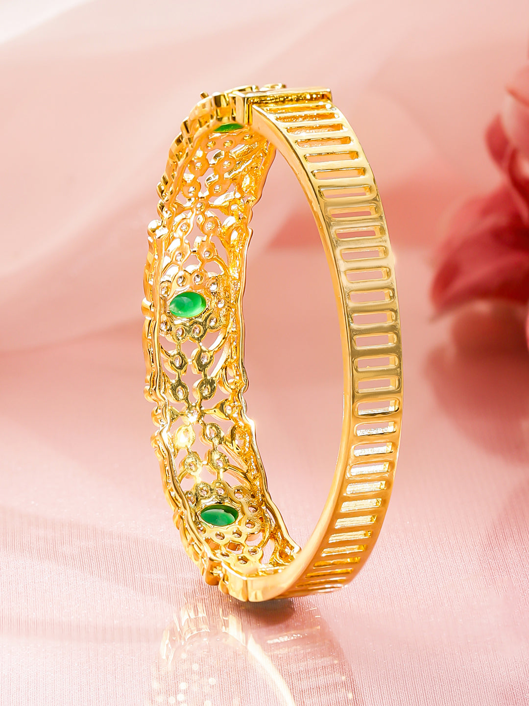 Rubans Women Brass Cubic Zirconia Handcrafted Gold-Plated Bangle-Style Bracelet