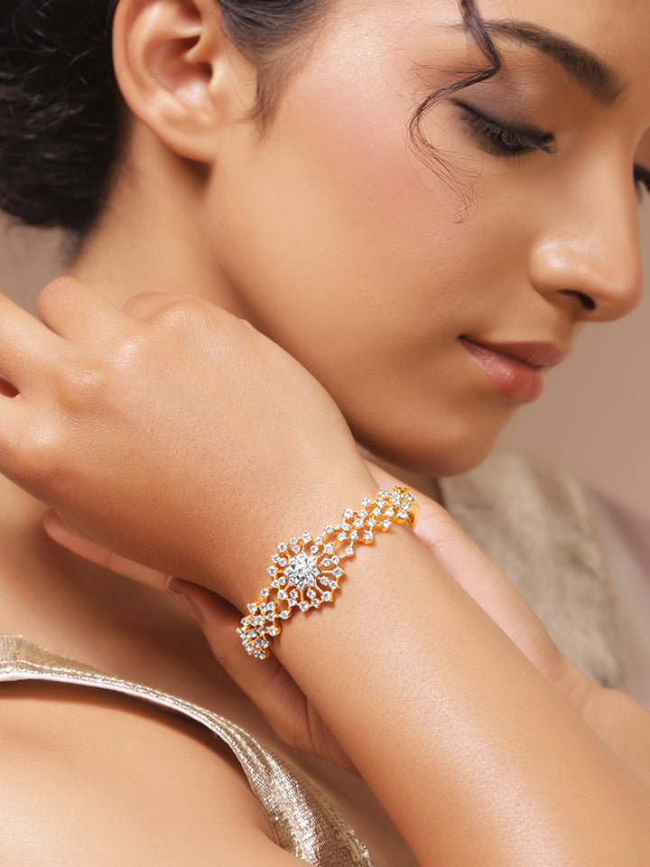 Rubans Women Brass Cubic Zirconia Handcrafted Gold-Plated Bangle-Style Bracelet