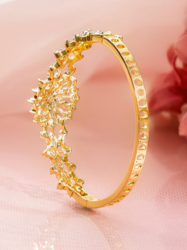 Rubans Women Brass Cubic Zirconia Handcrafted Gold-Plated Bangle-Style Bracelet