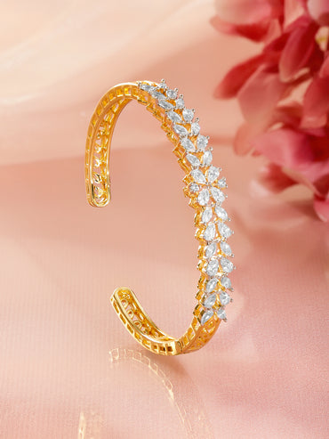 Rubans Women Brass Cubic Zirconia Gold-Plated Cuff Bracelet