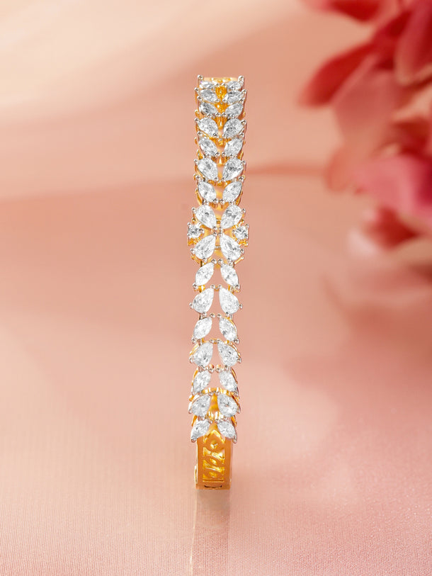 Rubans Women Brass Cubic Zirconia Gold-Plated Cuff Bracelet