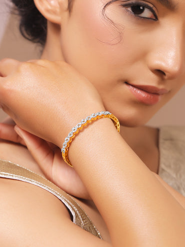 Rubans Women Brass Cubic Zirconia Handcrafted Gold-Plated Cuff Bracelet