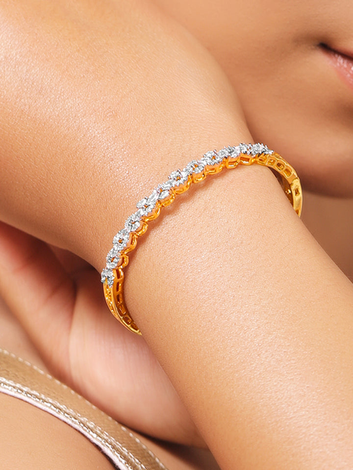 Rubans Women Brass Cubic Zirconia Handcrafted Gold-Plated Cuff Bracelet